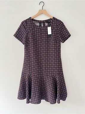 NWT‎ Banana Republic Foulard Print Flounce Dress short sleeve mini flare shift 2